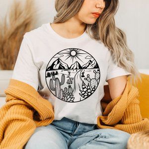 Desert Road Unisex Short Sleeve Crew Neck Graphic T-Shirt - White
